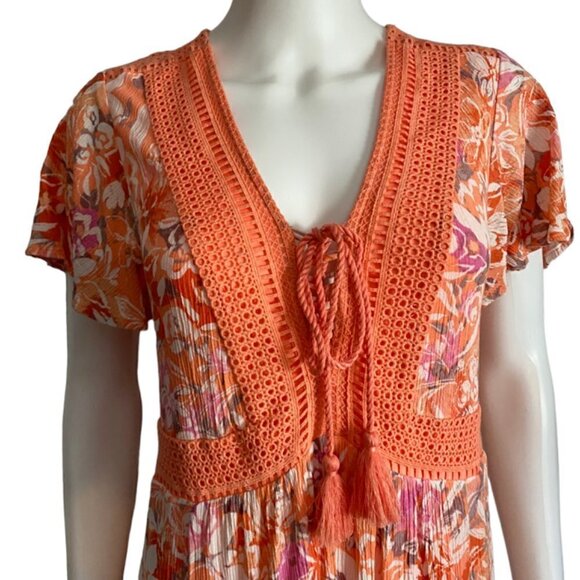 Torrid Lace Up Crinkle Gauze Floral Tea Length Dress 1X - Picture 6 of 7